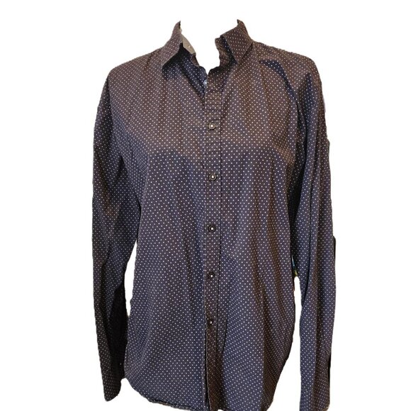 100% Cotton Beverly Hills Polo Club Men's Dress Shirt - L. Black w/ Polkadots - Picture 3 of 6